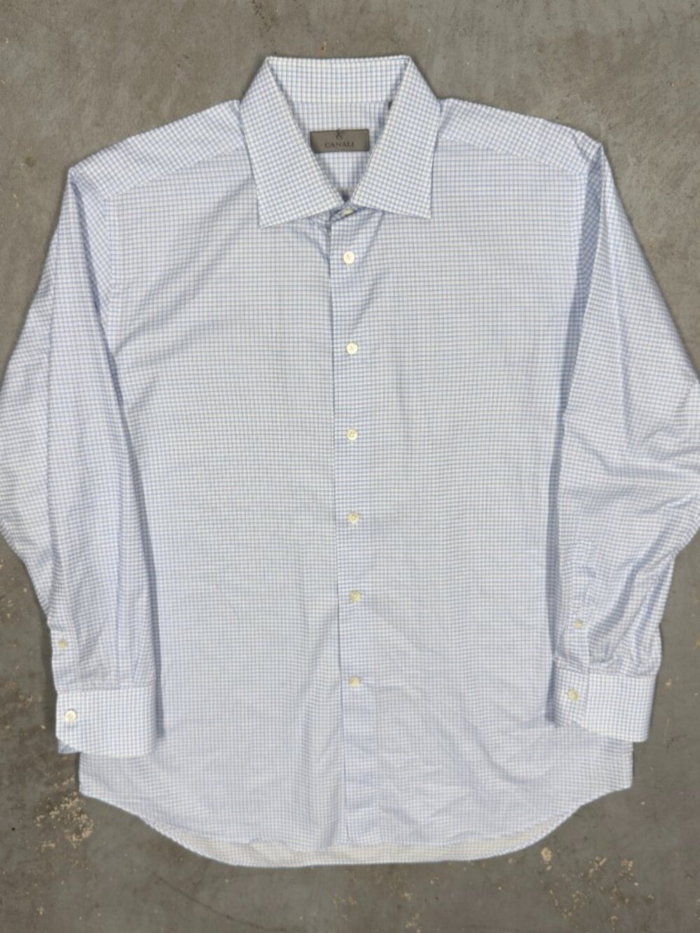 Canali 1934 Dress Shirt Italy Blue Check Cotton Long Sleeve 43 17 XL